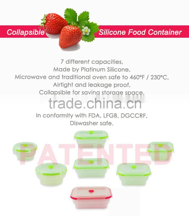 New products 2015 innovative product 1.5L/1500ml collapsible silicone food container with PP lid ,BPA Free