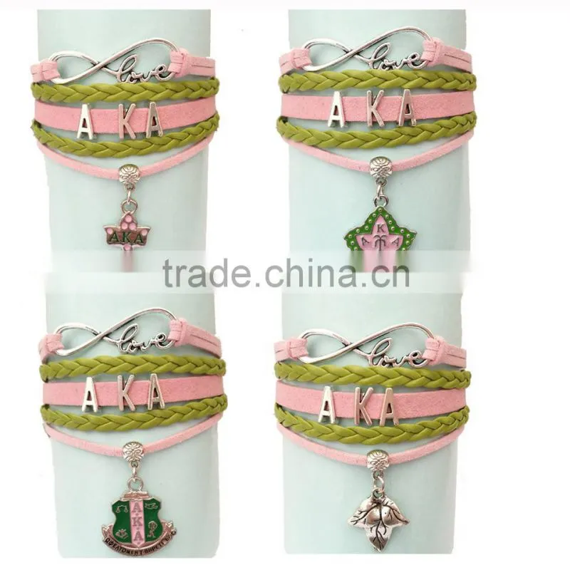 AKA Divine 9 Pearls Pink Green bracelet Jewelry