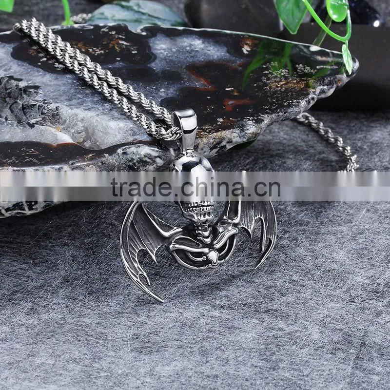 Factory price custom jewelry hip hop men pendant with wings unique design skull stainless steel pendant