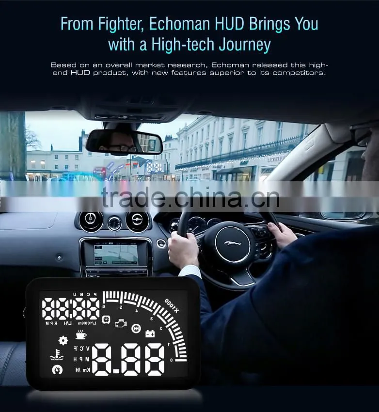 Car OBD II HUD Warning System Vehicle-mounted Car Head Up Display Projector with LED