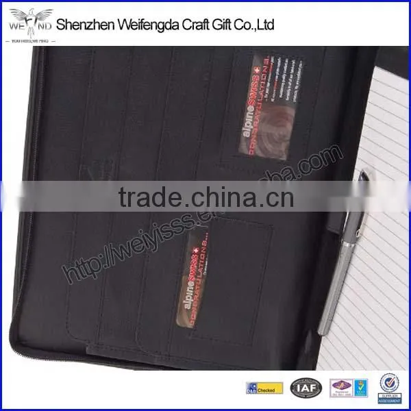 2016 Top Grade Business Handmade Zipper Leather Adjustable Padfolio