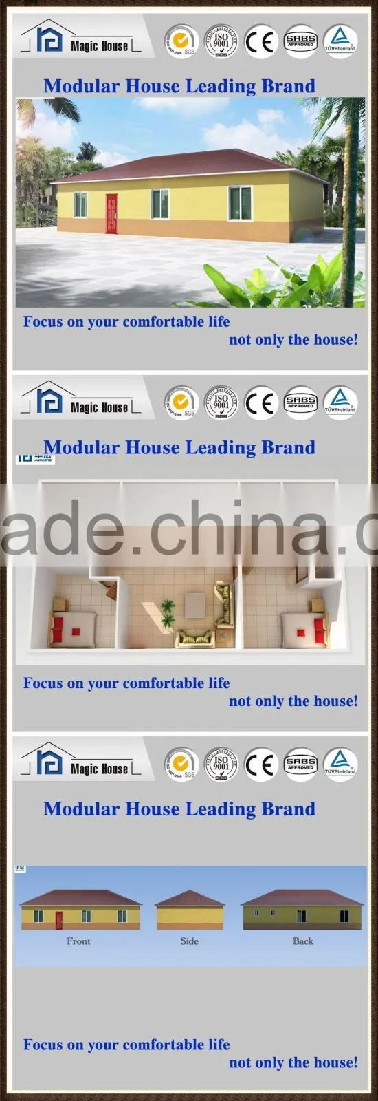 Foam Cement Panel Prefabricated House with 3 Bedrooms