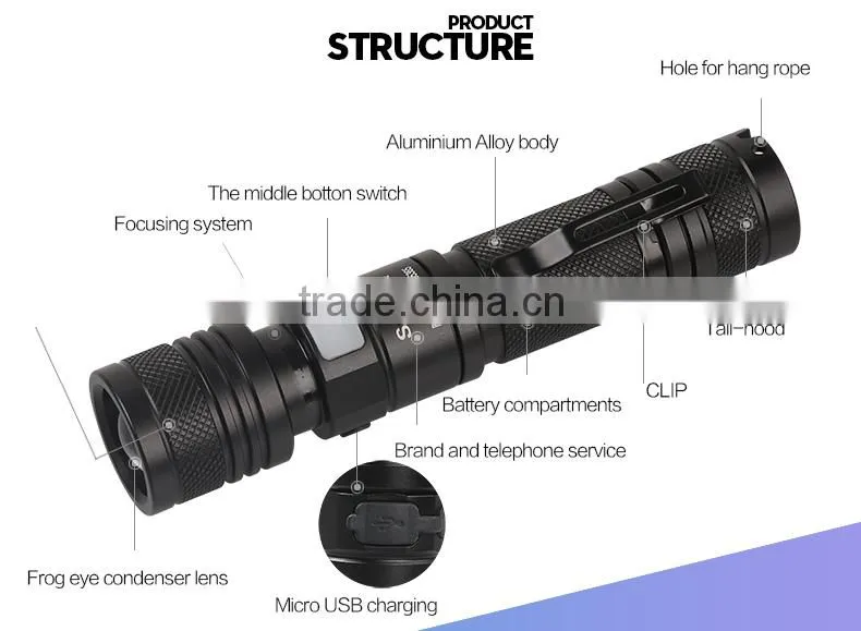 USB flashlight torch light A2 with zoom