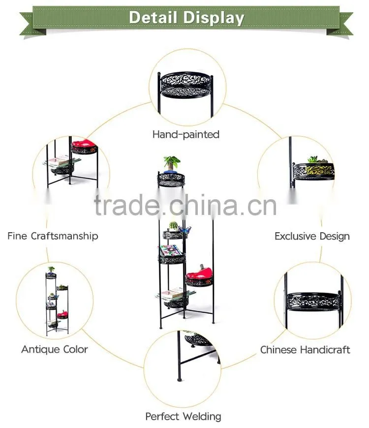 6 layers metal black round foldable plant stand