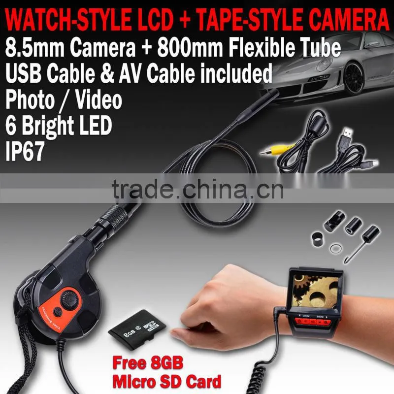 Watch Style Reelable Endoscope Borescope 8.5mm Inspection Camera 2.4" LCD Video