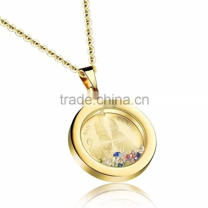 316L stainless steel good quality cubic zircon 24k gold pendant