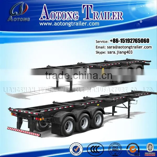 Factory Price Aotong 3 Axles 40 ft Skeleton Container Trailer , 20 ft Skeleton Semi Trailer Container Chassis