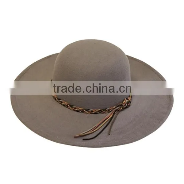 Fashion Ladies Wool Felt Floppy Hat With Tied Band