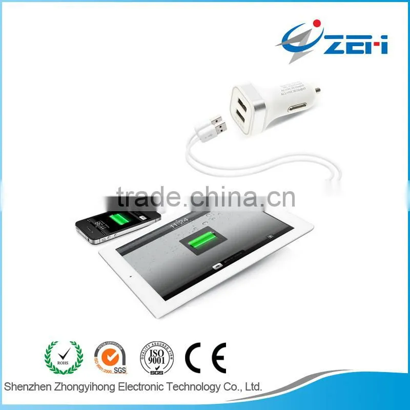 2015 hottest portable 5V 2A Dual Usb Port Universal Mini Car Charger For Mobile Phone
