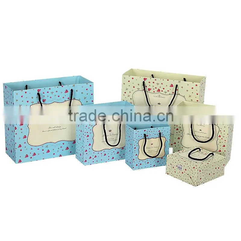 Cream and Sky blue paper bag paper bag gift bag shopping paper bag high quality customized print your logo