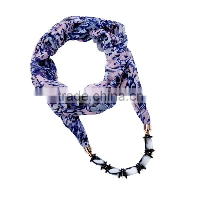 Excellent quality Gorgeous print Scarf necklace decorated with jade necklace chain