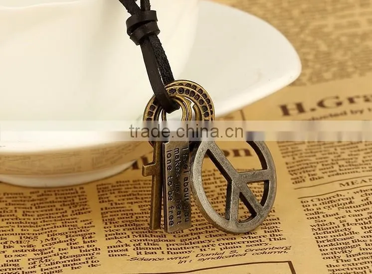 cross wing make adjustable cord leather lariat necklace