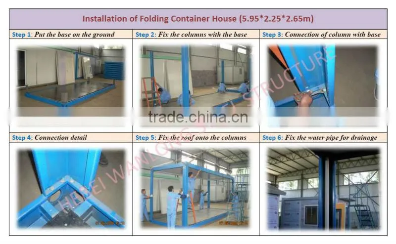 20ft flat pack container house with galvanized and painted steel frame