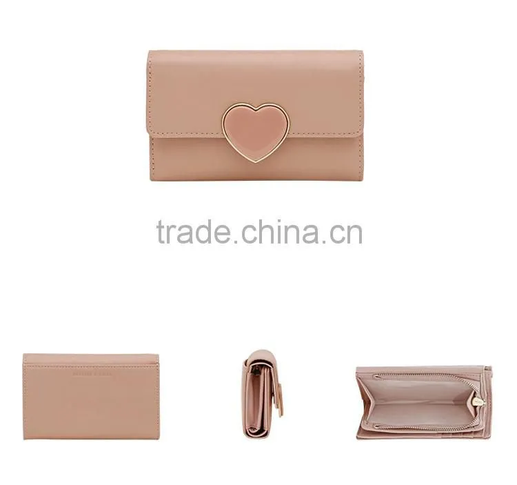 Pretty girls pink color faux leather wallet with heart shape lock
