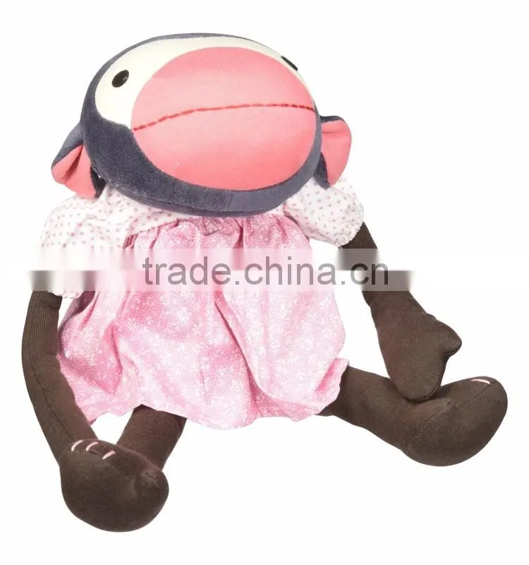 St monkey doll plush with PU material pink dress toys for girls