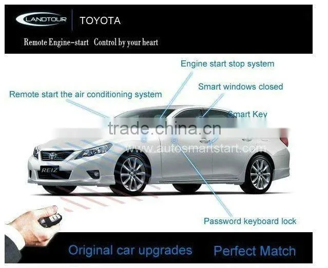 Car Push Button Start Engine RFID Keyless Entry Remote Engine Start and Easy Car Alarm System with Shock Sensor for Toyota Reiz