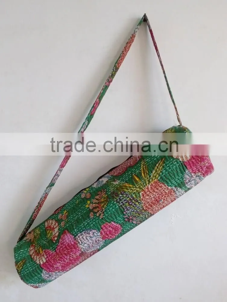 Satchel Shoulder Bag Hippie Embroidery Yoga Bag Kantha Yoga Bag Unisex Shoulder Bag Traditional Yoga Mat Bag Indian Ethnic Bag