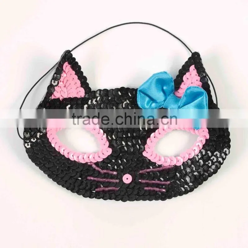 Halloween Glitter Kitten Kids Black Sequin CAT Animal Halloween Costume Fancy Dress MASK Masquerade Ball Mask