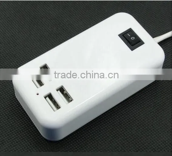 Original 5V 3A 15W EU plug 4-Ports USB Wall Charger Adapter for iPhone 6 Desktop Charger Adapter with 1.5m Cable Line White