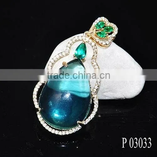 925 Sterling Silver Pendant With CZ Stones Micro Pave Setting Pink Glass Design Sterling