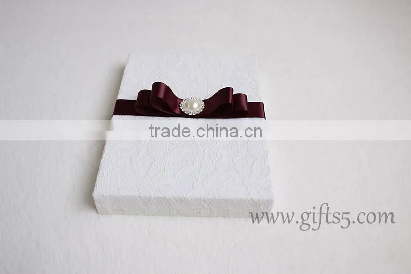 Excellent Lace Fabric Covered Wedding Invitation Boxes with pearl