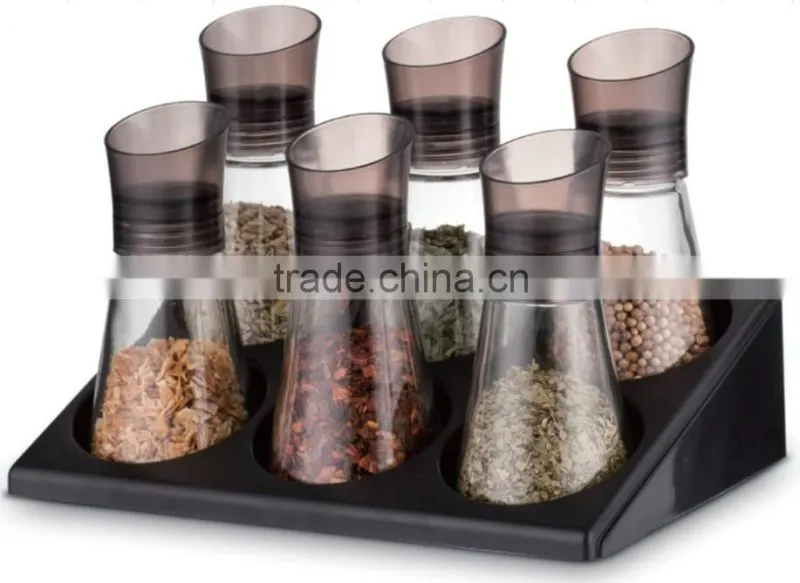 SINOGLASS 6 jars 95ml bugle shape cap glass spice jar rack set