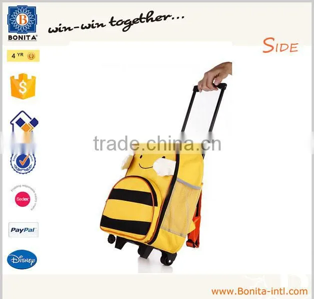 Wholesale cartoon bee child school bag trolley with wheels bright