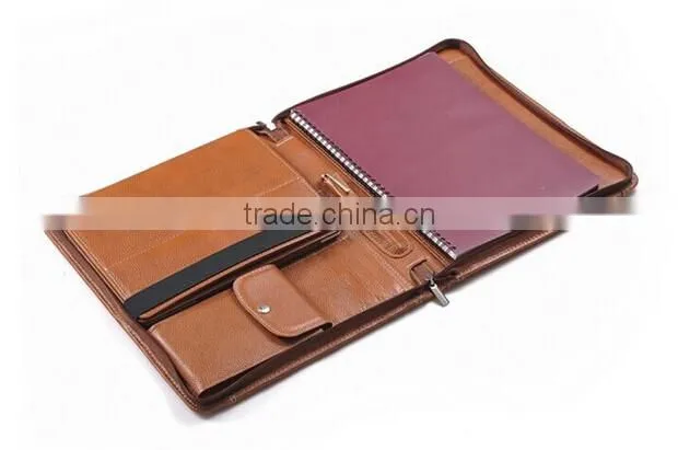 High quality leather document portfolio folder with holder for tablet and mobile phone