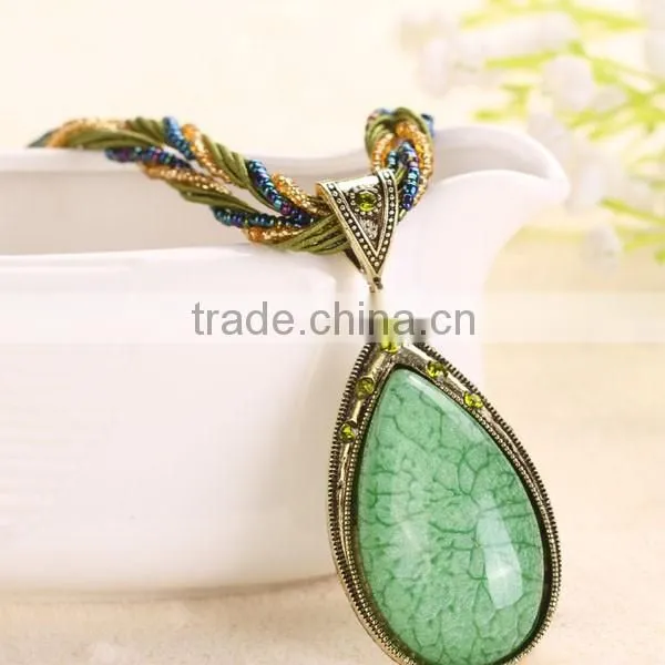 National Wind Women Water Drop Pendant Necklace