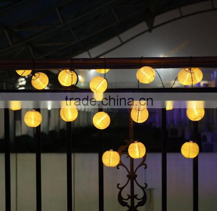 Solar String Lights Outdoor 15.7ft 20 LED Warm White Fabric Lantern Christmas Globle Lights