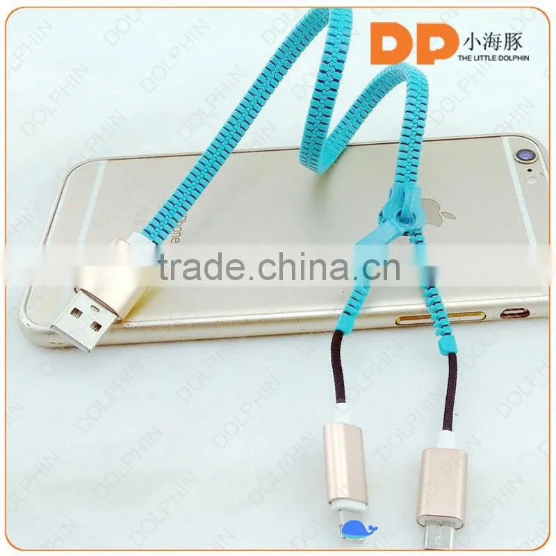 High speed 2 in 1 zipper USB cable 5 pin to 8 pin micro usb charging cable for