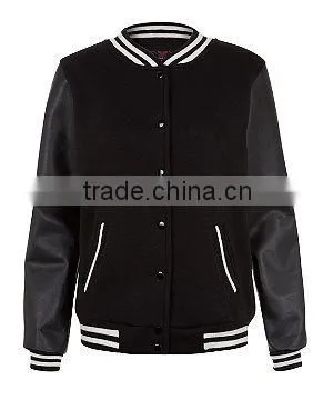 Knitted Rib Collar Men'S Leather Sleeves Baseball Jacket