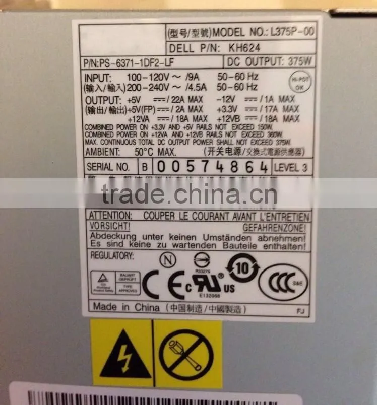 KH624 0KH624 CN-0KH624 L375P-00 PS-6371-1DF2-LF 375W Workstation Power Supply with warranty