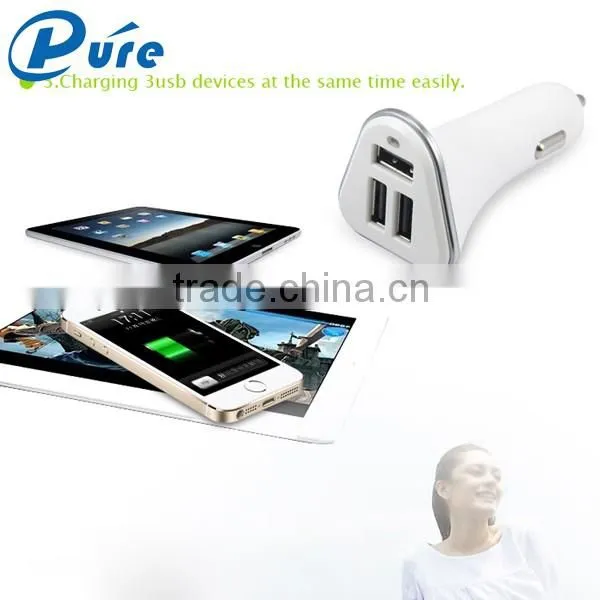 2016 new design hot sale 5v/5.2A output 3 port usb car charger cell phone car charger