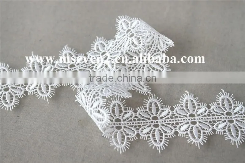 nice white color 100% polyester material ladies scolloped shaped lace trim eyelash embroidery lace in 4.5cm