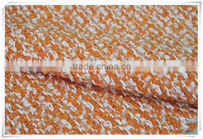Widely Use orange Wool Polyester Tweed Fabric/thick tweed heavy woolen fabric