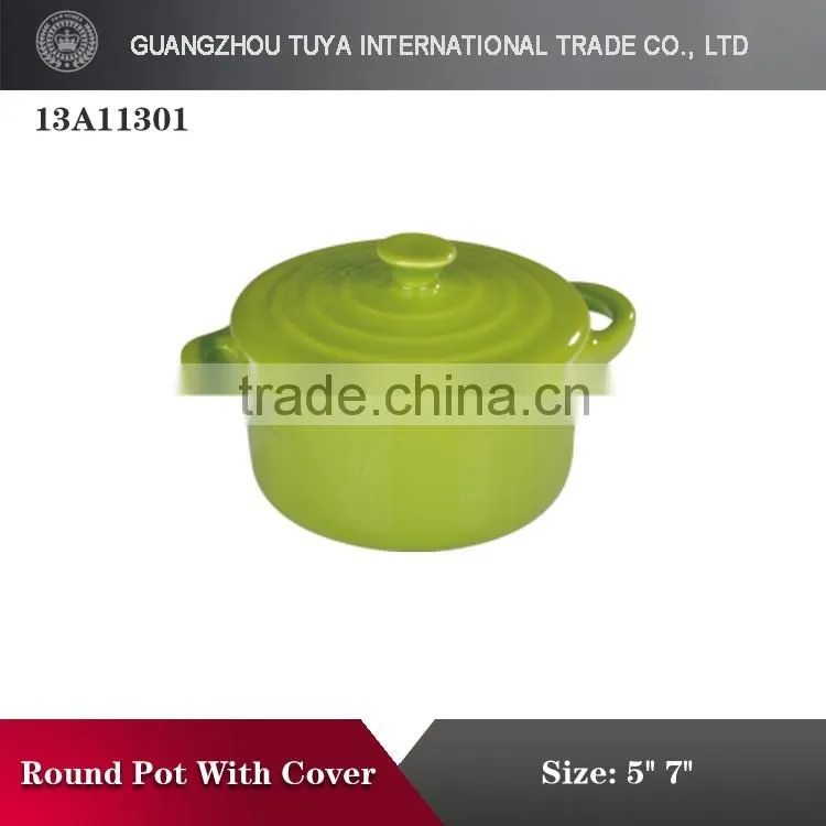 Round shape high temperature color glaze ceramic pot with lid
