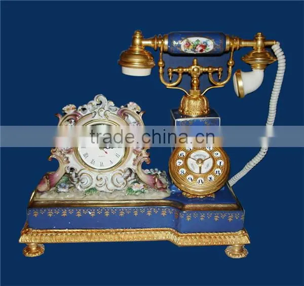 Vivid Churub Flower Ceramic Table Standing Clock, Luxury Design Hotel Decorated Desk Clock, Gold Plated Decorative Art