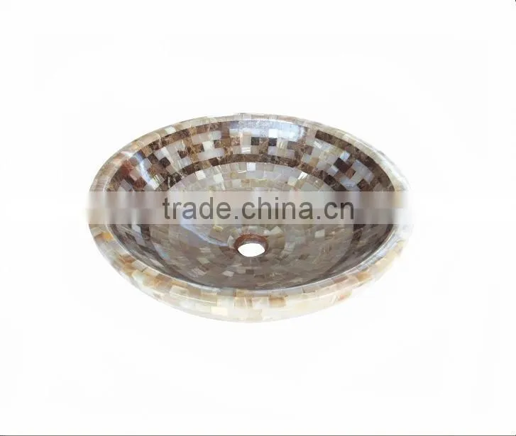 Inlay marble shell mosaic sink