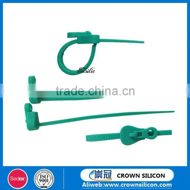 Flexible Slide Fastener Shape Silicone Cable Tie, Recyclable Silicone Food Loop