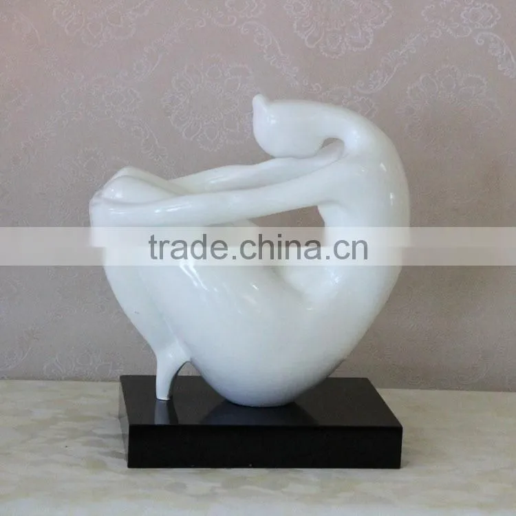 Modern Style White Gold Painted Resin Naked Dancing Lady Sculpture