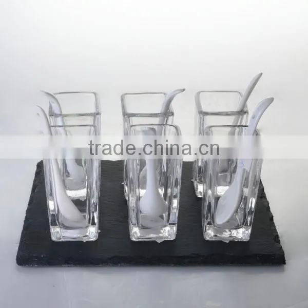 machine made glass salt and pepper cruet set jars with slate