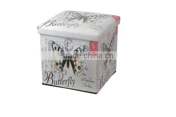 Butterfly Print Ottoman Faux Leather Folding Storage Stool