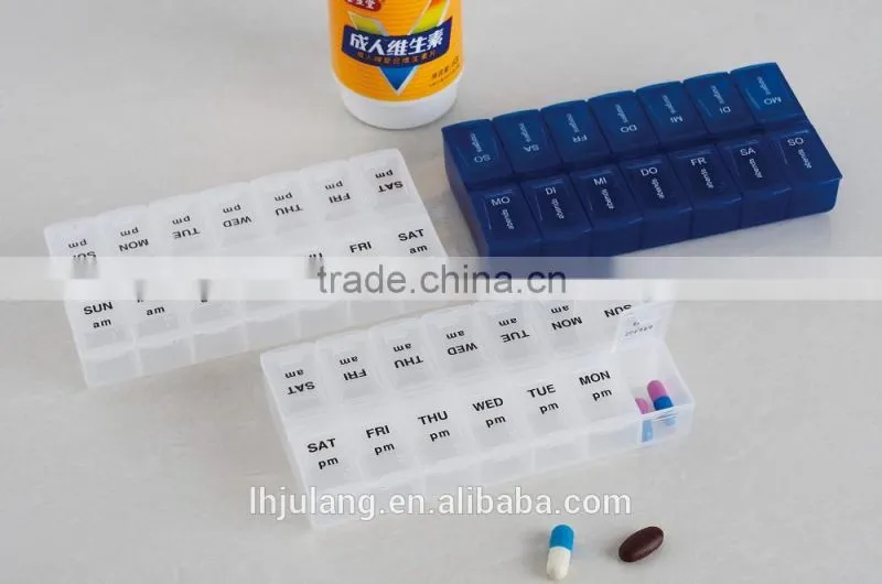 Hot sell plastic 14 compartment pill box / plastic 14 compartment pill box
