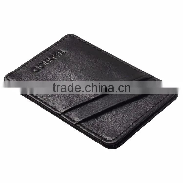 Slim Leather Front Pocket Wallet Credit Card Holder Case - black
