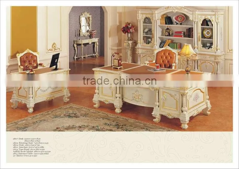Luxury European Style Executive Office Desk;Antique,Carved Wooden Office Table set,Classical Office Furniture,Desks (BG600040)