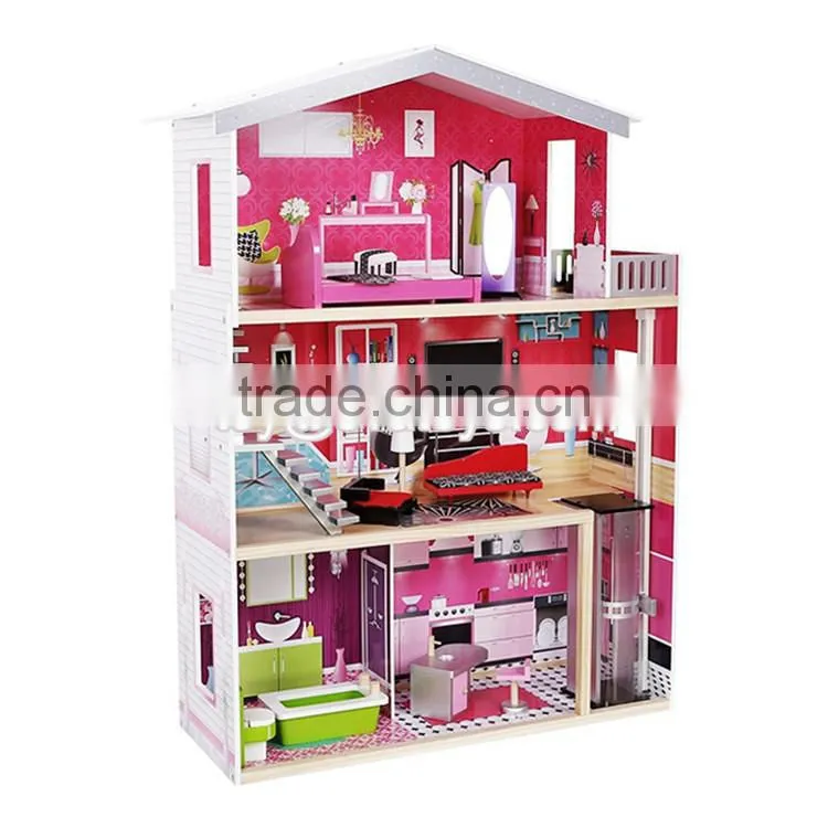 Best design toddlers pretend toys wooden crafted small dollhouse with furniture W06A231