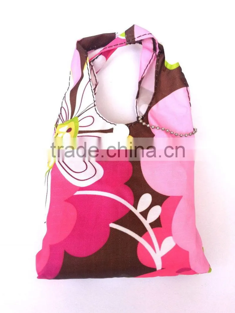 Wholesale Reusable Foldable Portable Folding Tote Shoulder Shopping Bag with small pouch