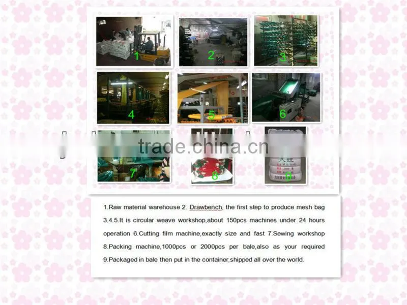 Bag ties up bags, PP leno mesh bags, handles for plastic bags