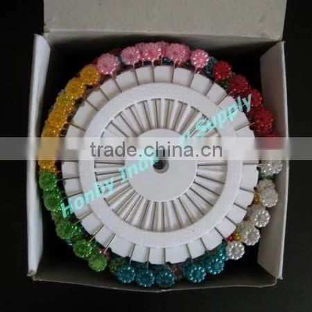 Wholesale 55mm flower shape pearl colors stick pin for craft